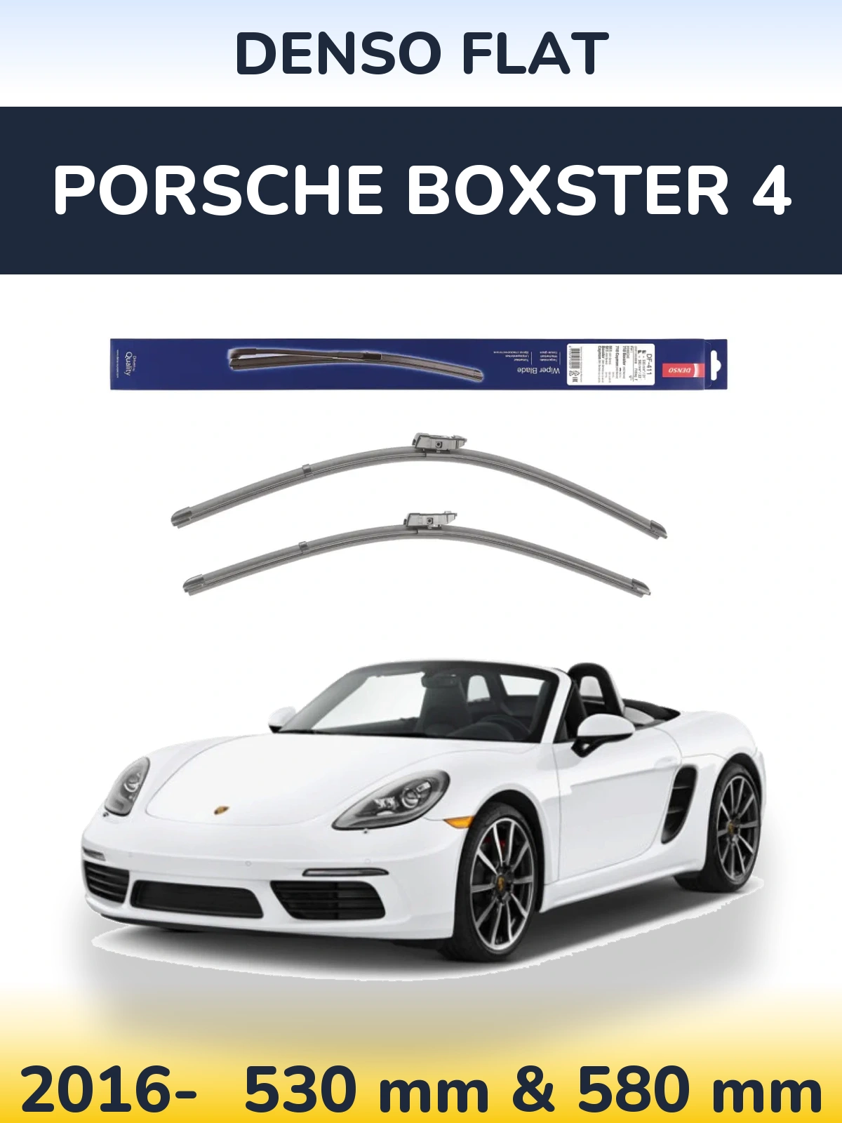Комплект передних дворников Denso Flat 530 & 580 мм для Porsche Boxster 4 2016-2026
