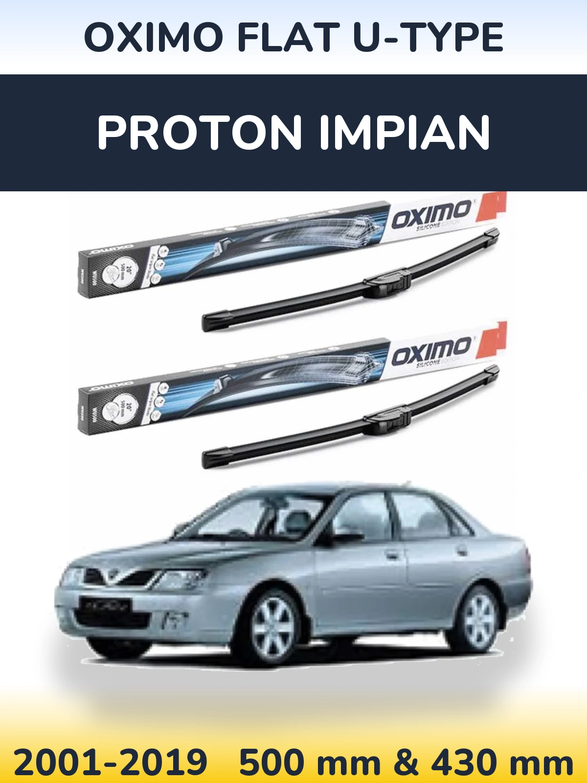 Комплект передних дворников Oximo Flat U-type 500 & 430 мм для Proton Impian 2001-2019