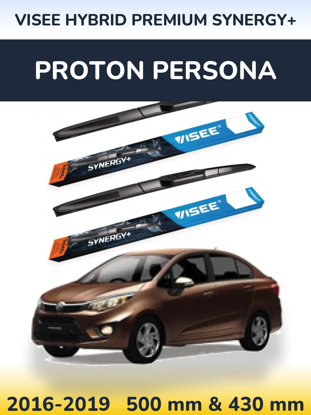 Комплект передних дворников VISEE HYBRID PREMIUM SYNERGY+ 500 & 430 мм для Proton Persona 2016-2019
