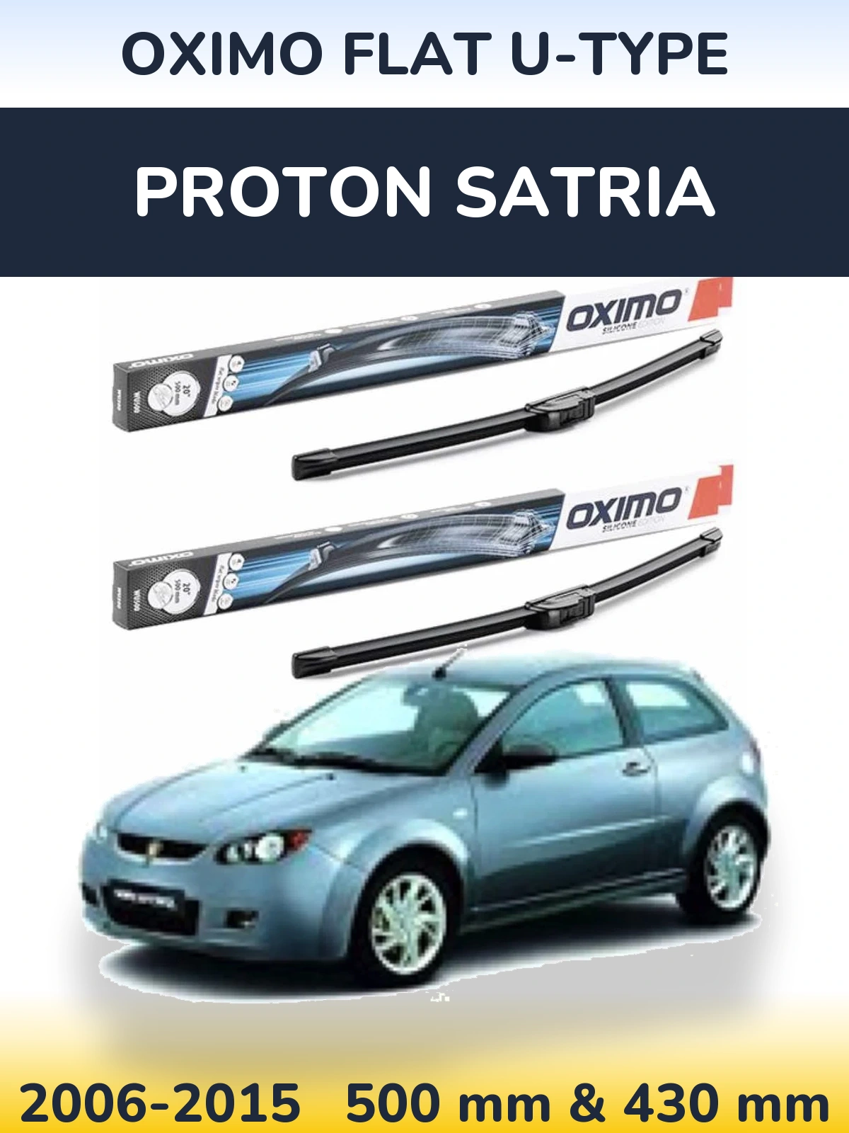 Комплект передніх щіток Oximo Flat U-type 500 & 430 мм для Proton Satria 2006-2015