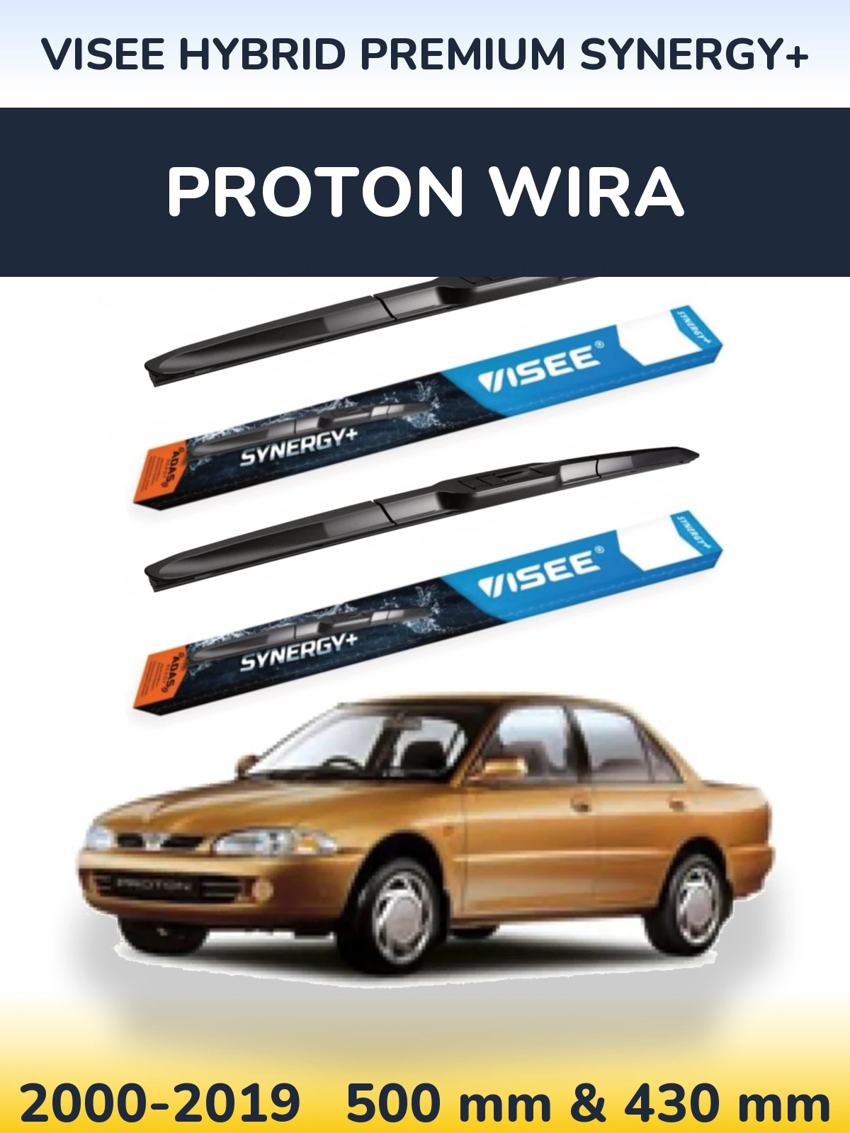 Комплект передніх щіток VISEE HYBRID PREMIUM SYNERGY+ 500 & 430 мм для Proton Wira 2000-2019