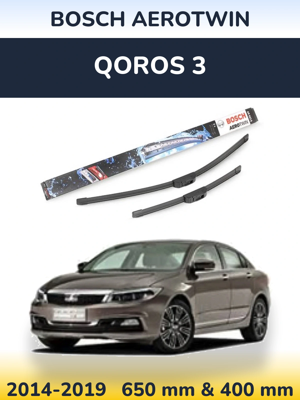 Front wiper blade set BOSCH AeroTwin 650 & 400 mm for Qoros 3 2014-2019
