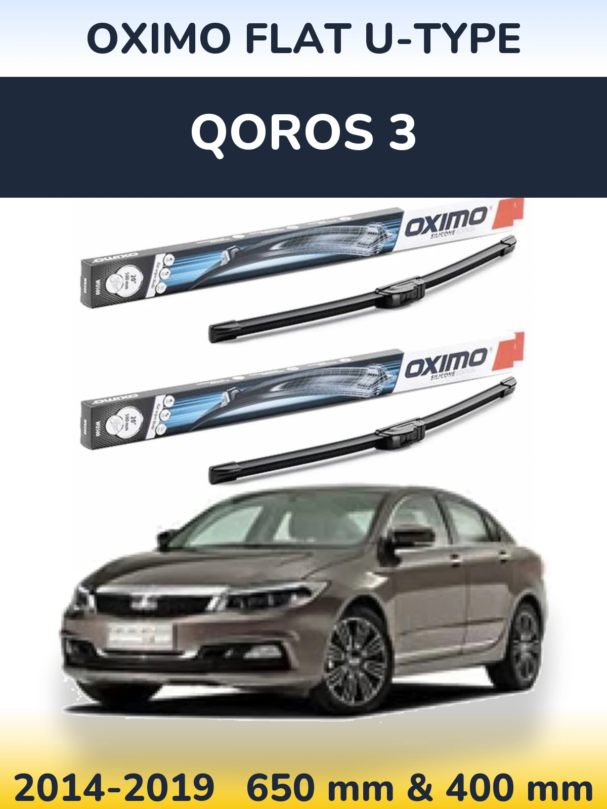 Комплект передних дворников Oximo Flat U-type 650 & 400 мм для Qoros 3 2014-2019