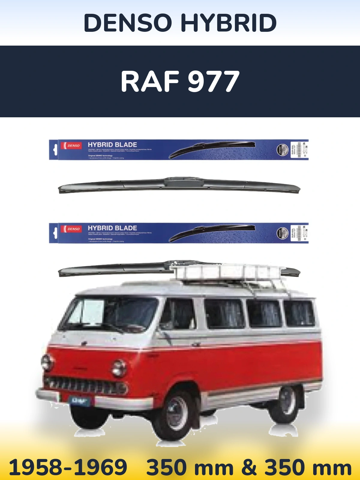 Front wiper blade set Denso Hybrid 350 & 350 mm for RAF 977 1958-1969