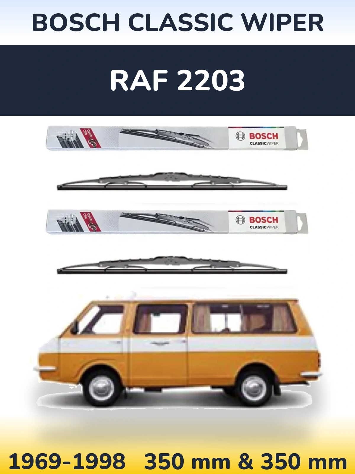 Комплект передних дворников BOSCH Classic Wiper 340 & 340 мм для RAF 2203 1969-1998