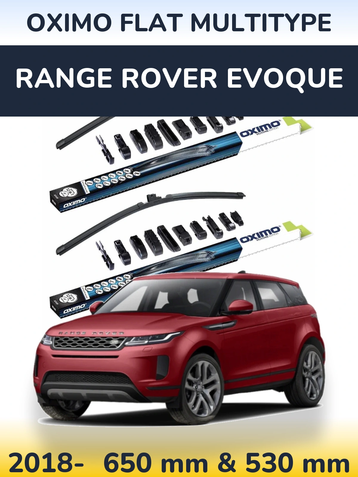 Комплект передних дворников Oximo Flat MultiТипe 650 & 530 мм для Range Rover Evoque 2018-2026