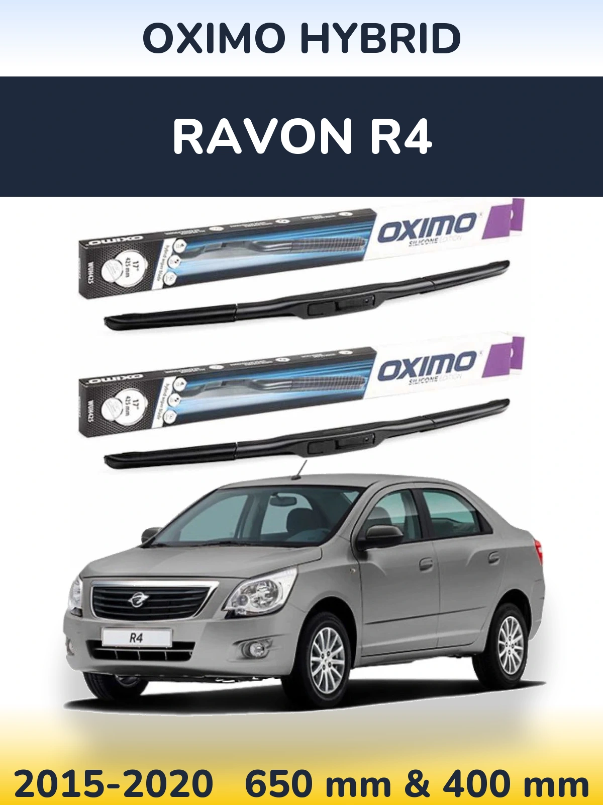 Front wiper blade set Oximo Hybrid 650 & 400 mm for Ravon R4 2015-2020