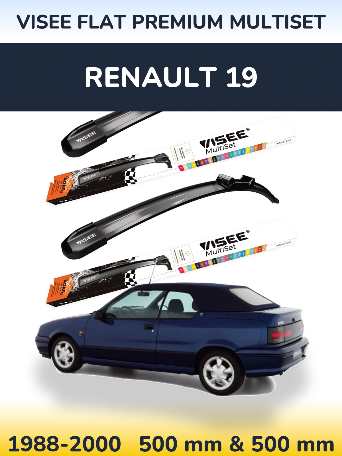Front wiper blade set VISEE FLAT PREMIUM MultiSet 500 & 500 mm for Renault 19 1988-2000