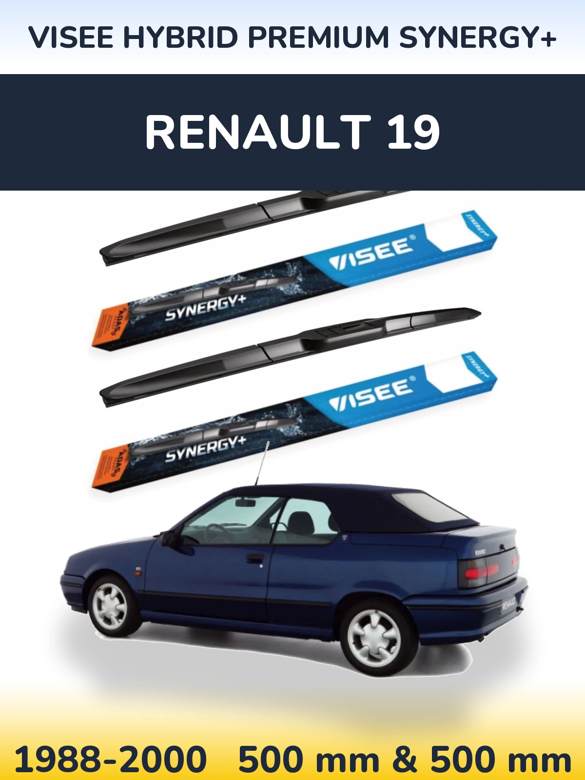 Комплект передніх щіток VISEE HYBRID PREMIUM SYNERGY+ 500 & 500 мм для Renault 19 1988-2000