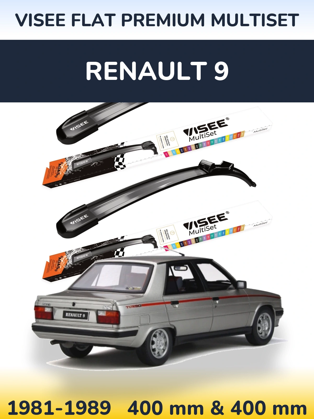 Комплект передних дворников VISEE FLAT PREMIUM MultiSet 400 & 400 мм для Renault 9 1981-1989