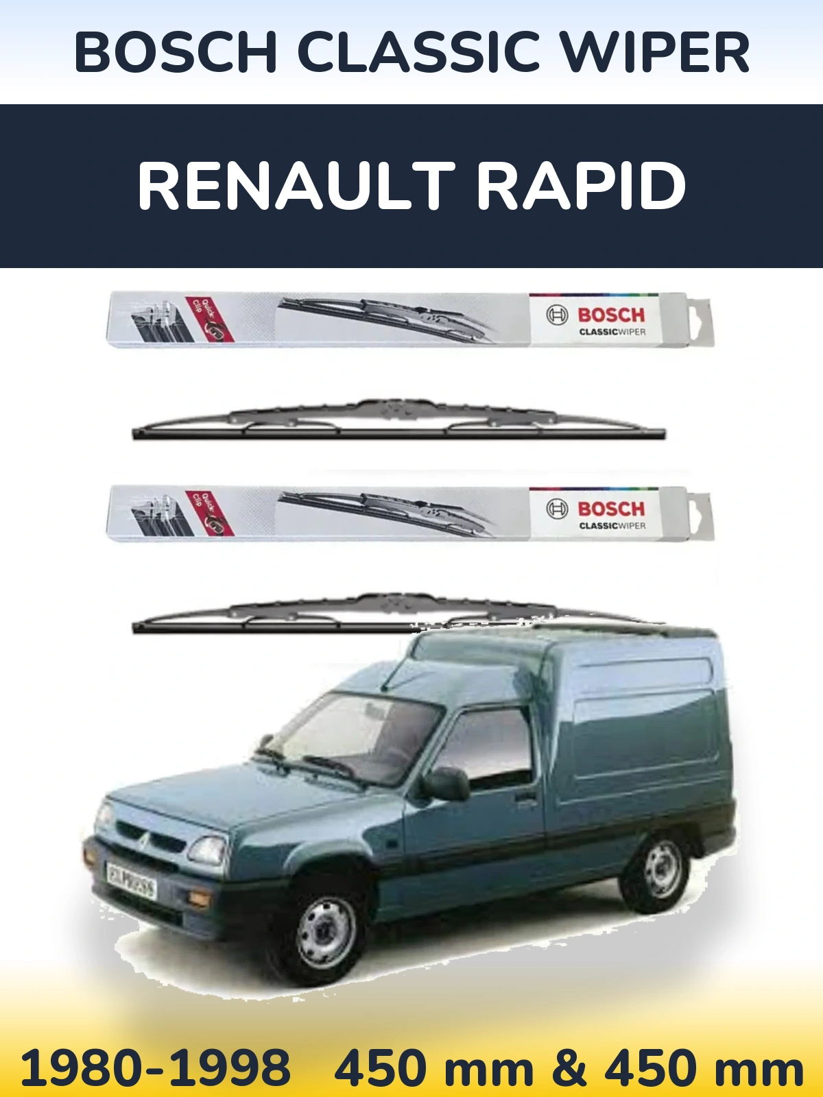 Front wiper blade set BOSCH Classic Wiper 450 & 450 mm for Renault Rapid 1980-1998