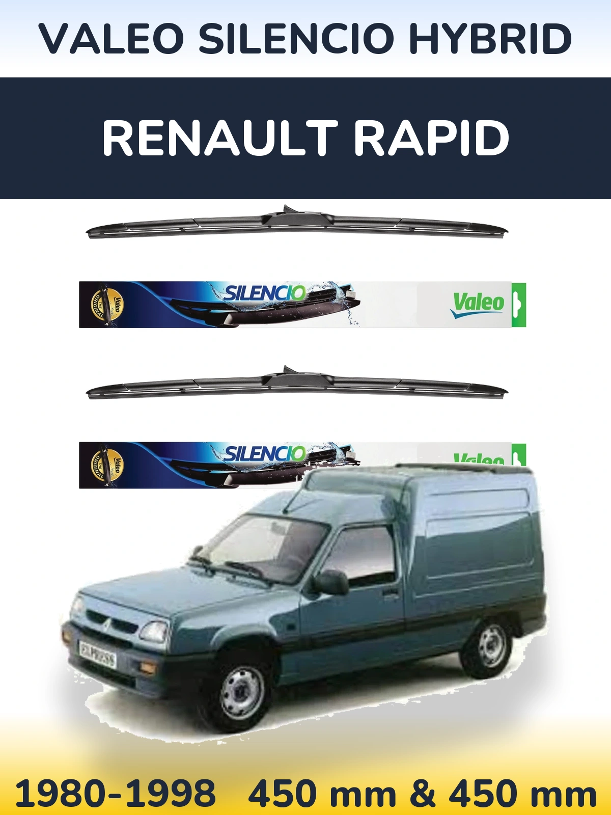 Комплект передних дворников Valeo Silencio Hybrid 450 & 450 мм для Renault Rapid 1980-1998