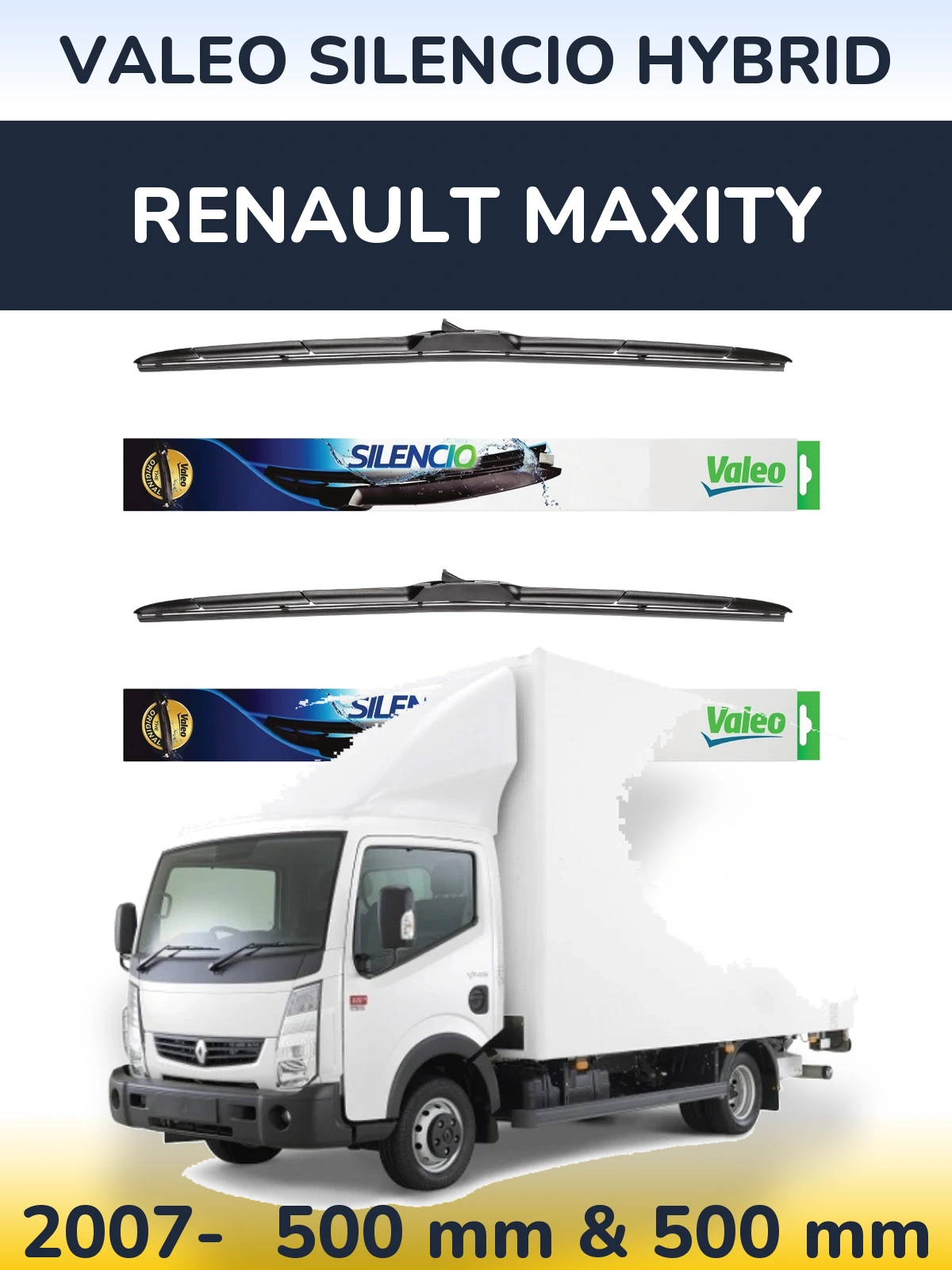 Комплект передніх щіток Valeo Silencio Hybrid 500 & 500 мм для Renault Maxity 2007-2026