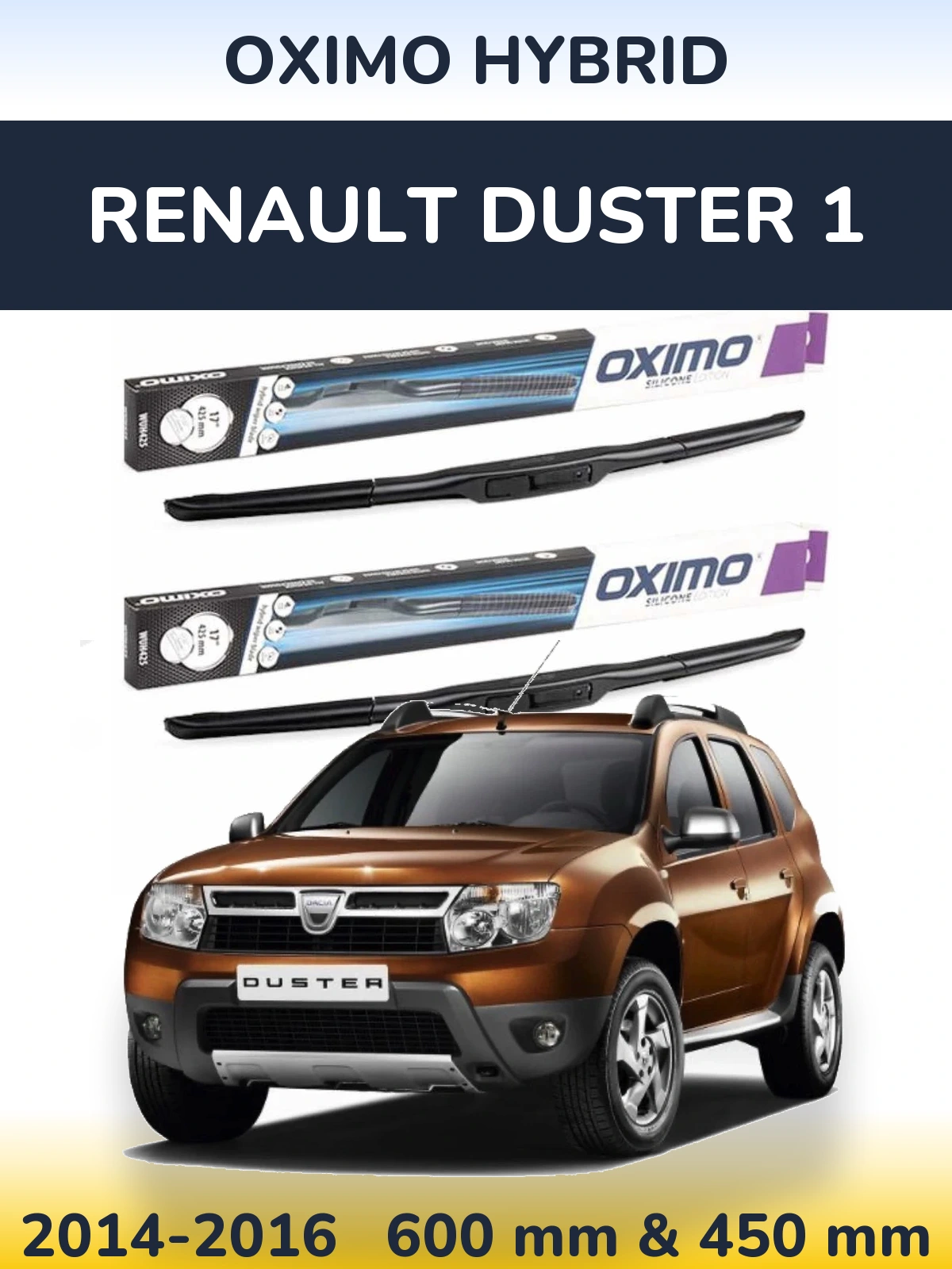 Front wiper blade set Oximo Hybrid 600 & 450 mm for Renault Duster 1 2014-2016