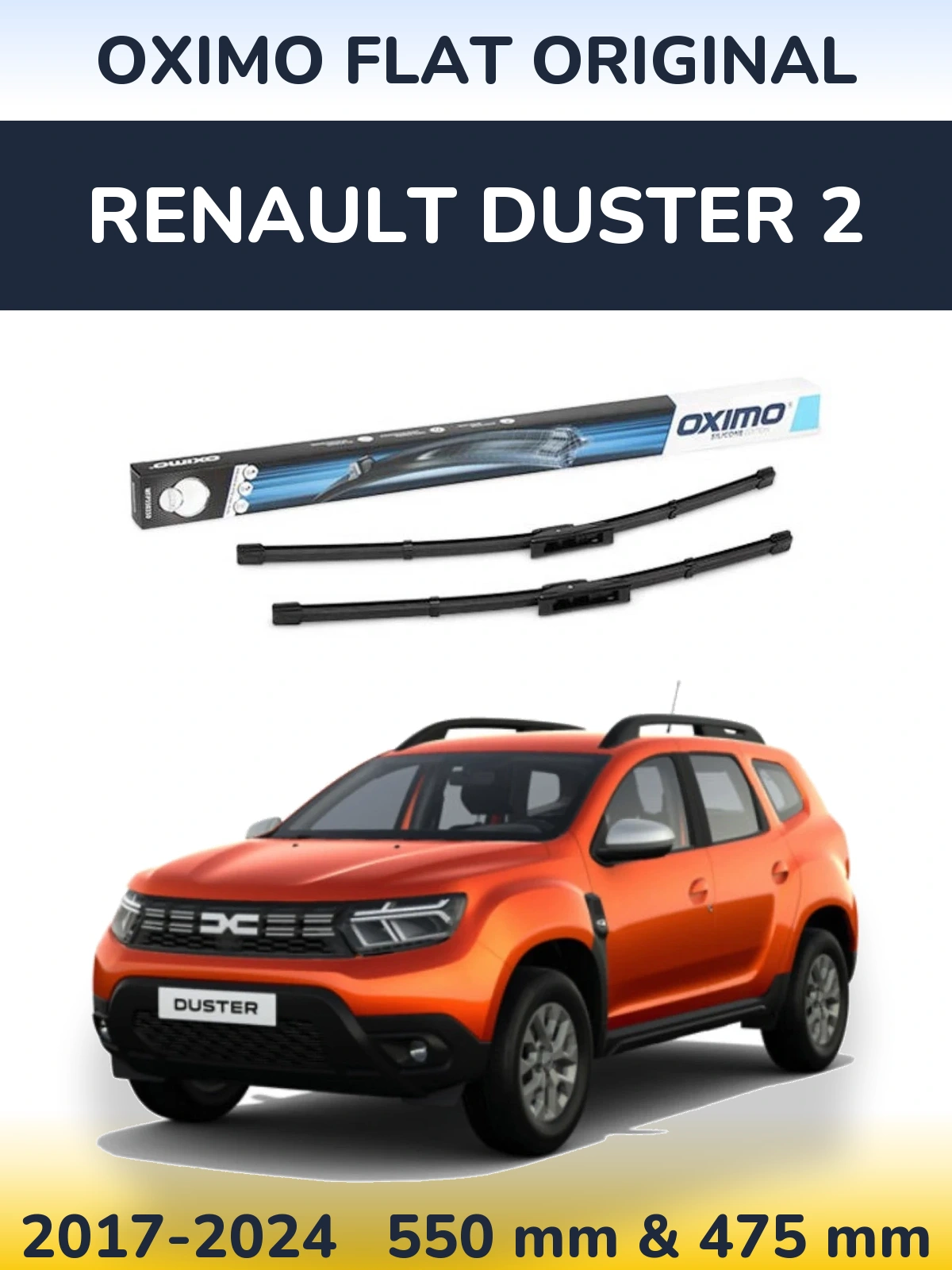 Front wiper blade set Oximo Flat Original 550 & 475 mm for Renault Duster 2 2017-2024