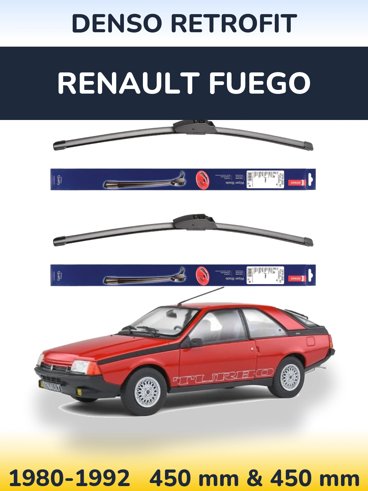 Комплект передніх щіток Denso Retrofit 450 & 450 мм для Renault Fuego 1980-1992