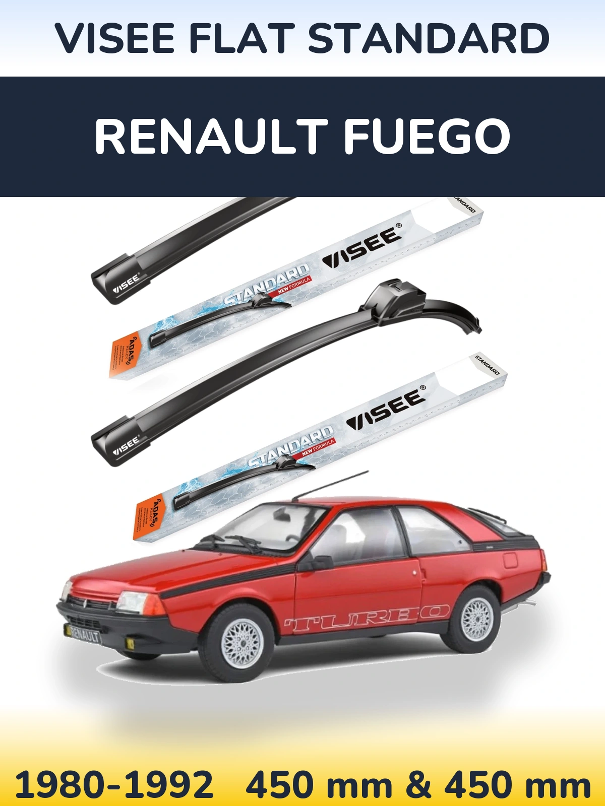 Комплект передніх щіток VISEE FLAT STANDARD 450 & 450 мм для Renault Fuego 1980-1992