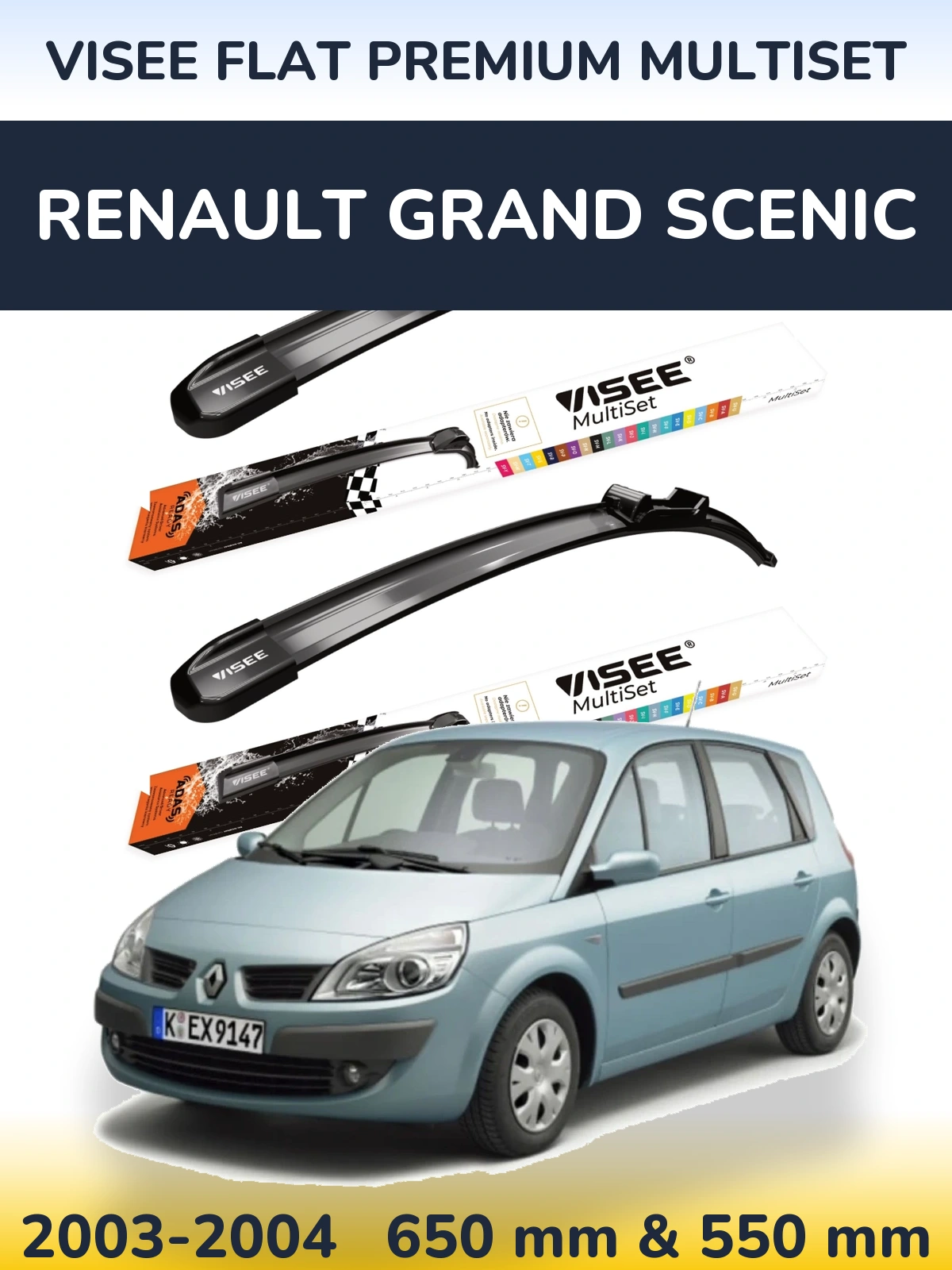 Torkarblad VISEE FLAT PREMIUM MultiSet för Renault Grand Scenic