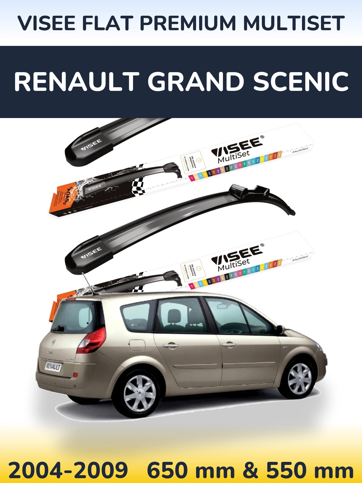 Torkarblad VISEE FLAT PREMIUM MultiSet för Renault Grand Scenic