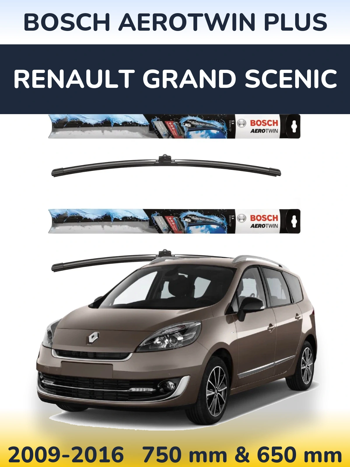 Комплект передніх щіток BOSCH AeroTwin Plus 750 & 650 мм для Renault Grand Scenic 2009-2016