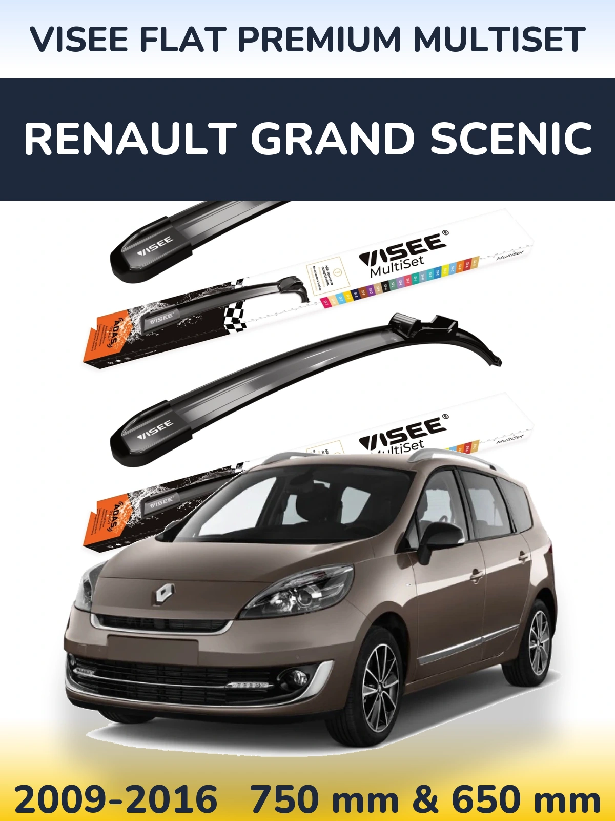 Torkarblad VISEE FLAT PREMIUM MultiSet för Renault Grand Scenic