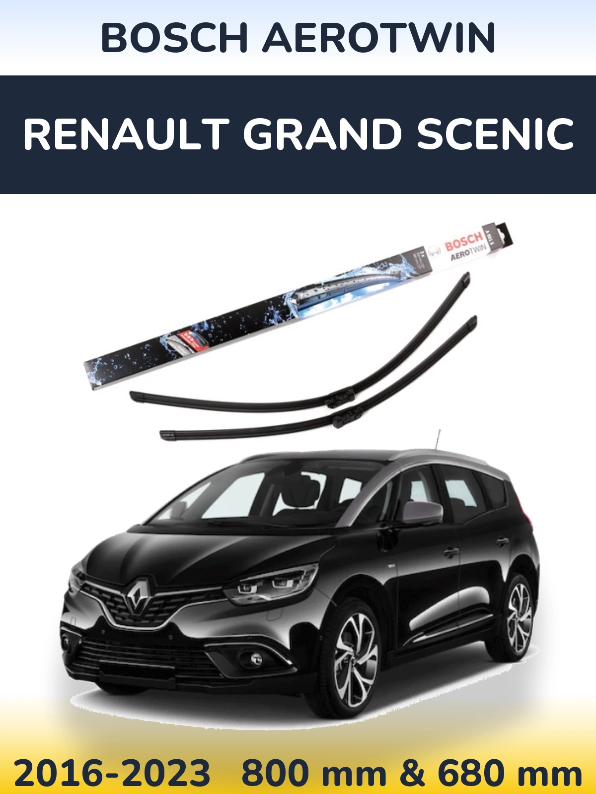 Front wiper blade set BOSCH AeroTwin 800 & 680 mm for Renault Grand Scenic 2016-2023