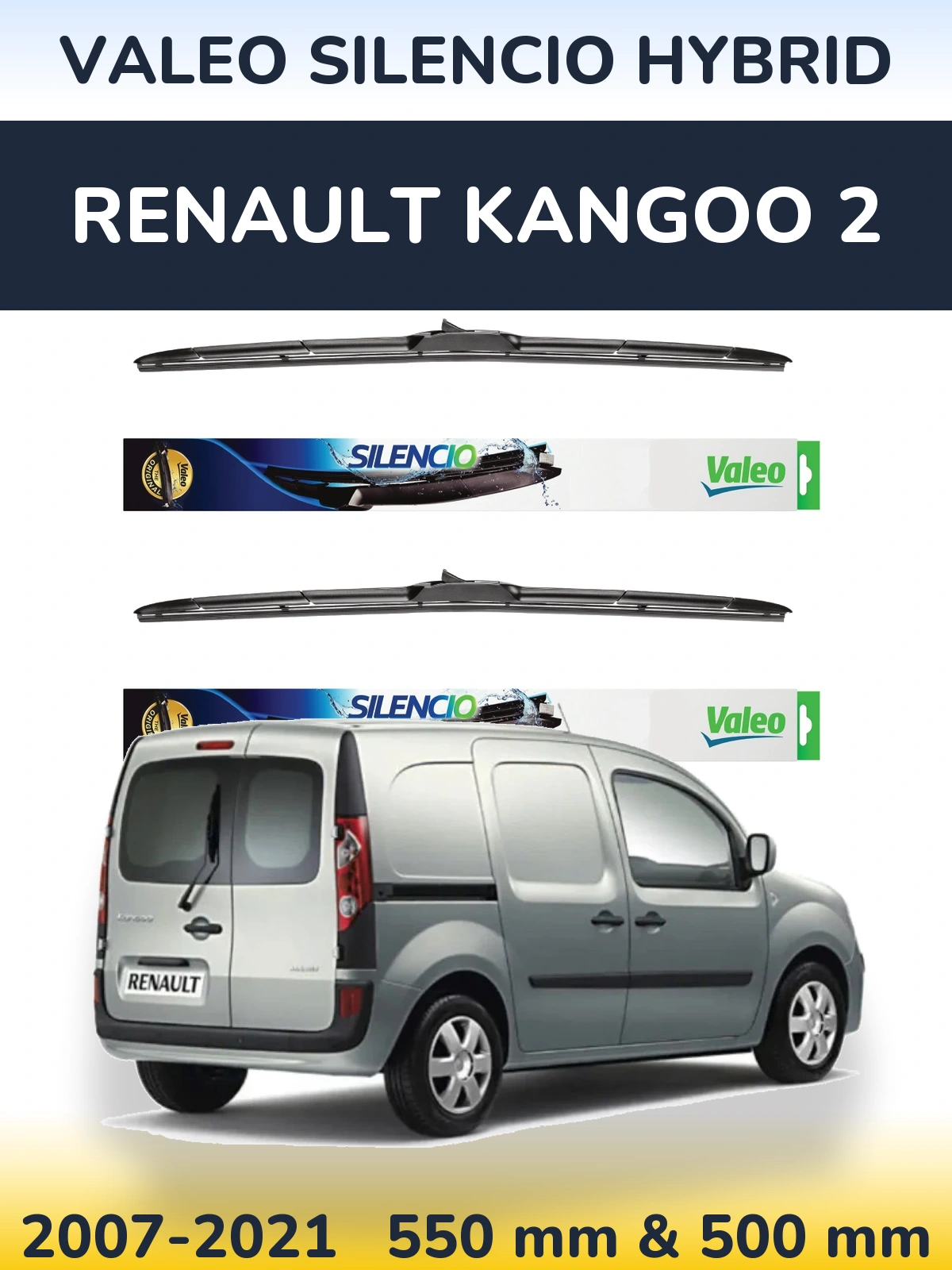 Комплект передних дворников Valeo Silencio Hybrid 550 & 500 мм для Renault Kangoo 2 2007-2021