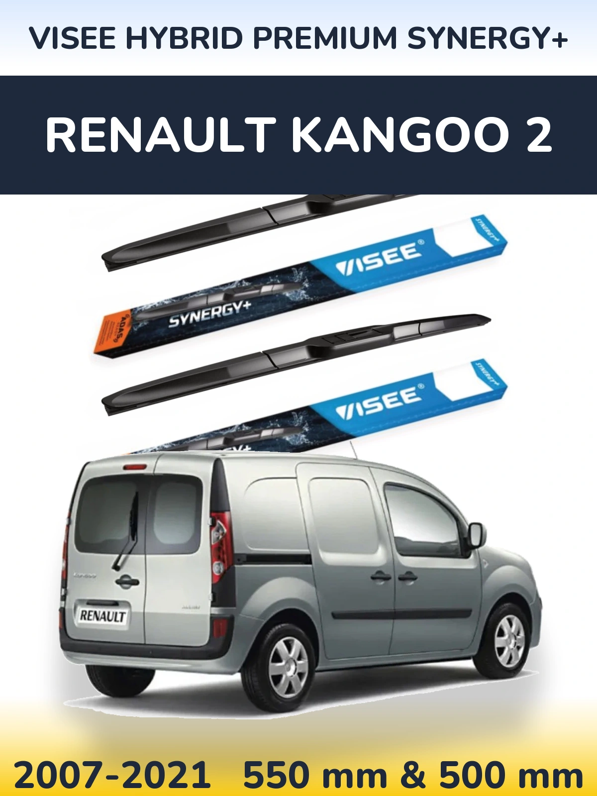 Комплект передних дворников VISEE HYBRID PREMIUM SYNERGY+ 550 & 500 мм для Renault Kangoo 2 2007-2021