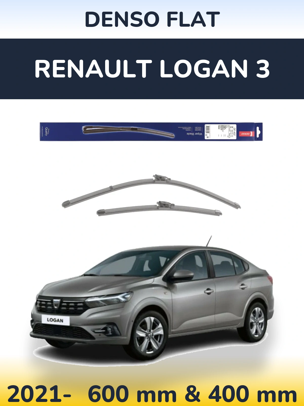 Комплект передних дворников Denso Flat 600 & 400 мм для Renault Logan 3 2021-2026