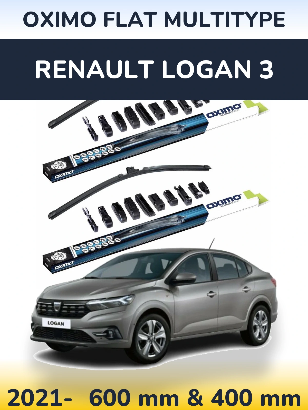 Комплект передніх щіток Oximo Flat MultiТипe 600 & 400 мм для Renault Logan 3 2021-2026