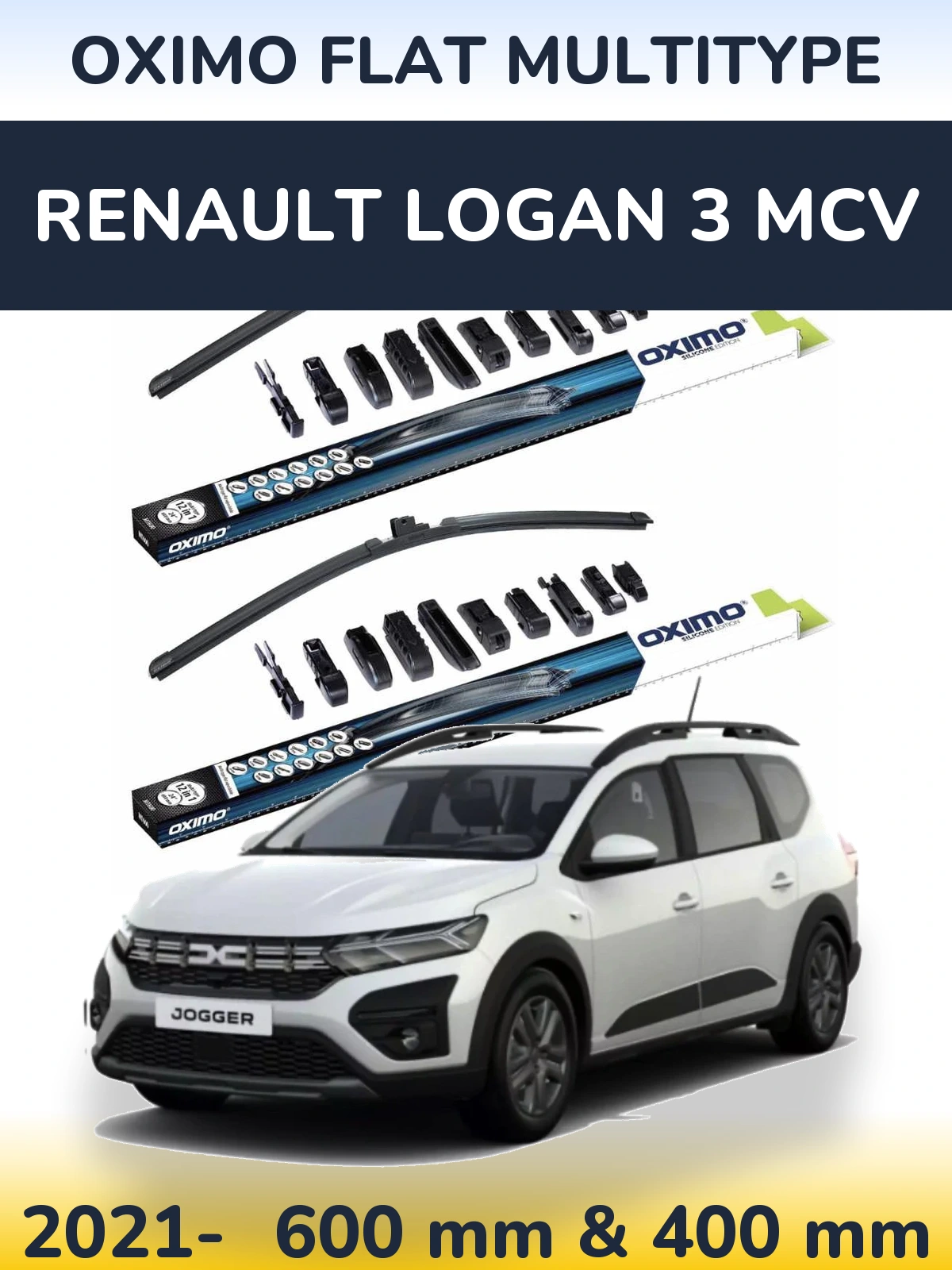 Front wiper blade set Oximo Flat MultiTypee 600 & 400 mm for Renault Logan 3 MCV 2021-2026