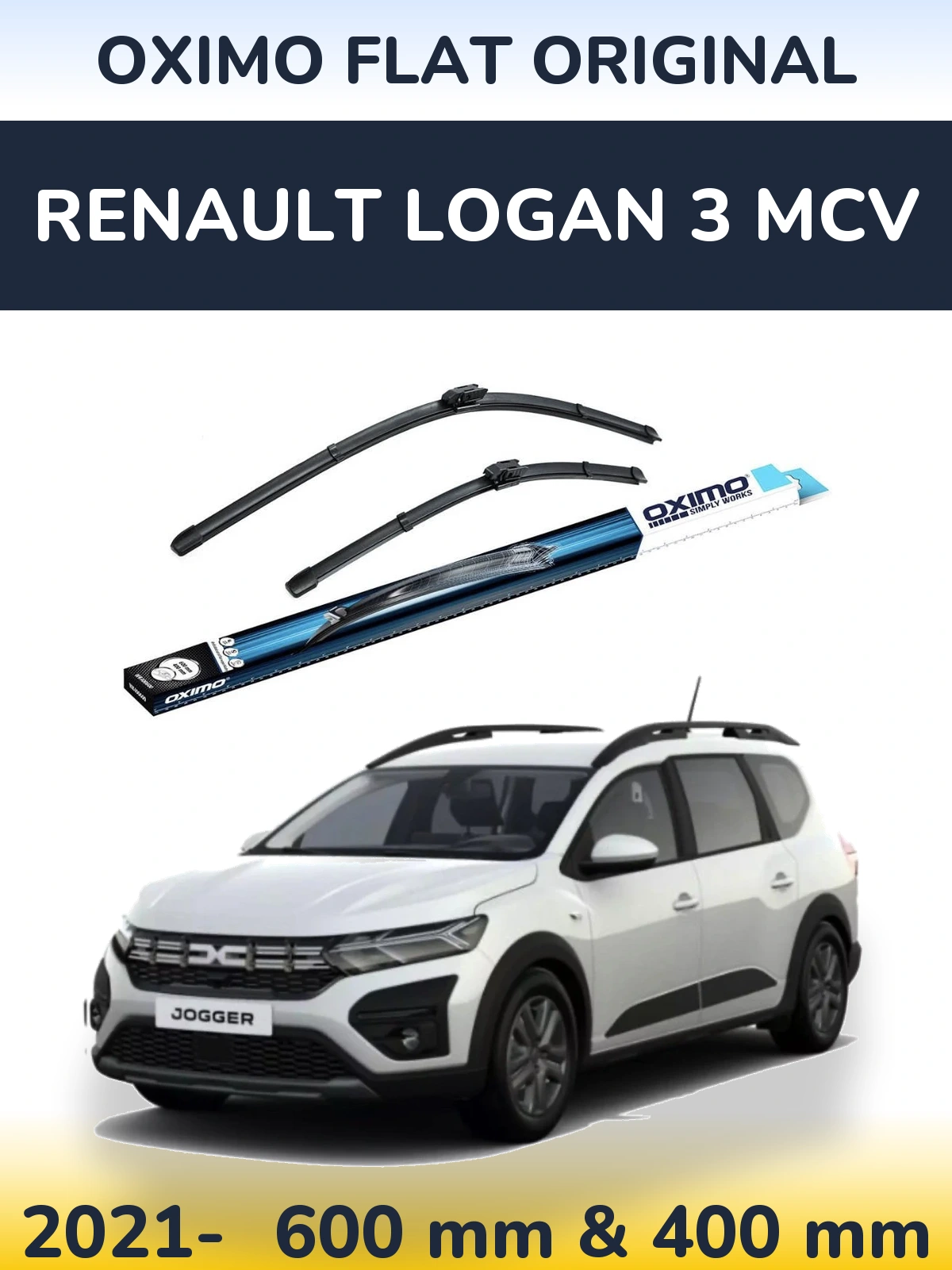 Комплект передних дворников Oximo Flat Original 600 & 400 мм для Renault Logan 3 MCV 2021-2026