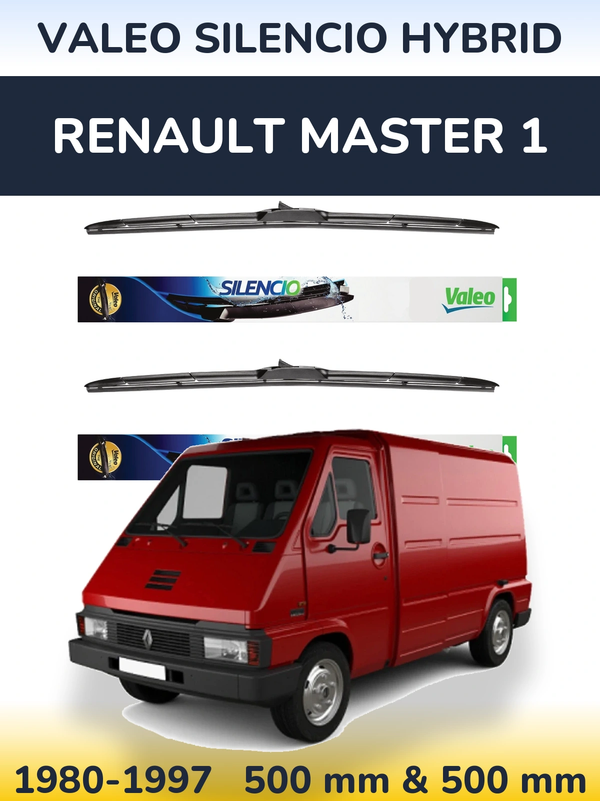 Front wiper blade set Valeo Silencio Hybrid 500 & 500 mm for Renault Master 1 1980-1997