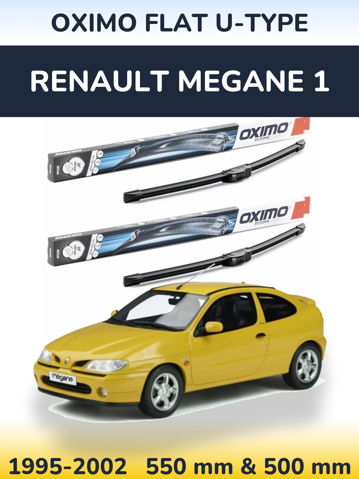 Комплект передних дворников Oximo Flat U-type 550 & 500 мм для Renault Megane 1 1995-2002