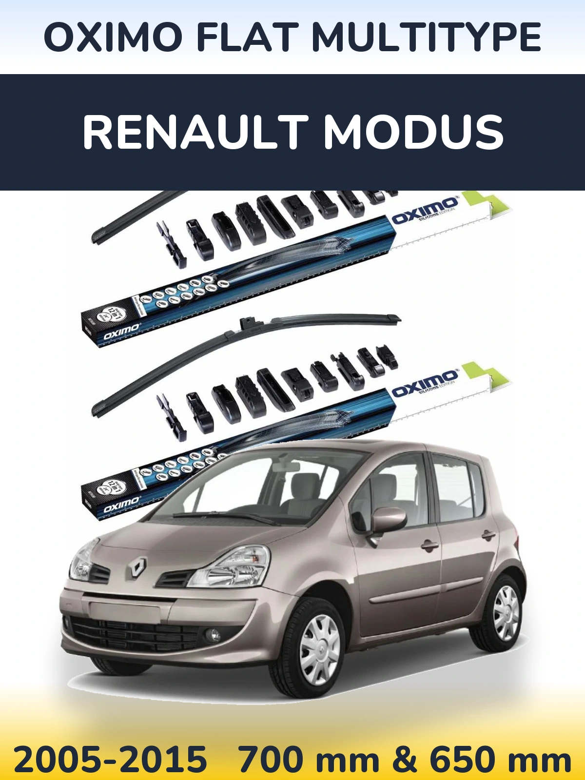 Комплект передних дворников Oximo Flat MultiТипe 700 & 650 мм для Renault Modus 2005-2015
