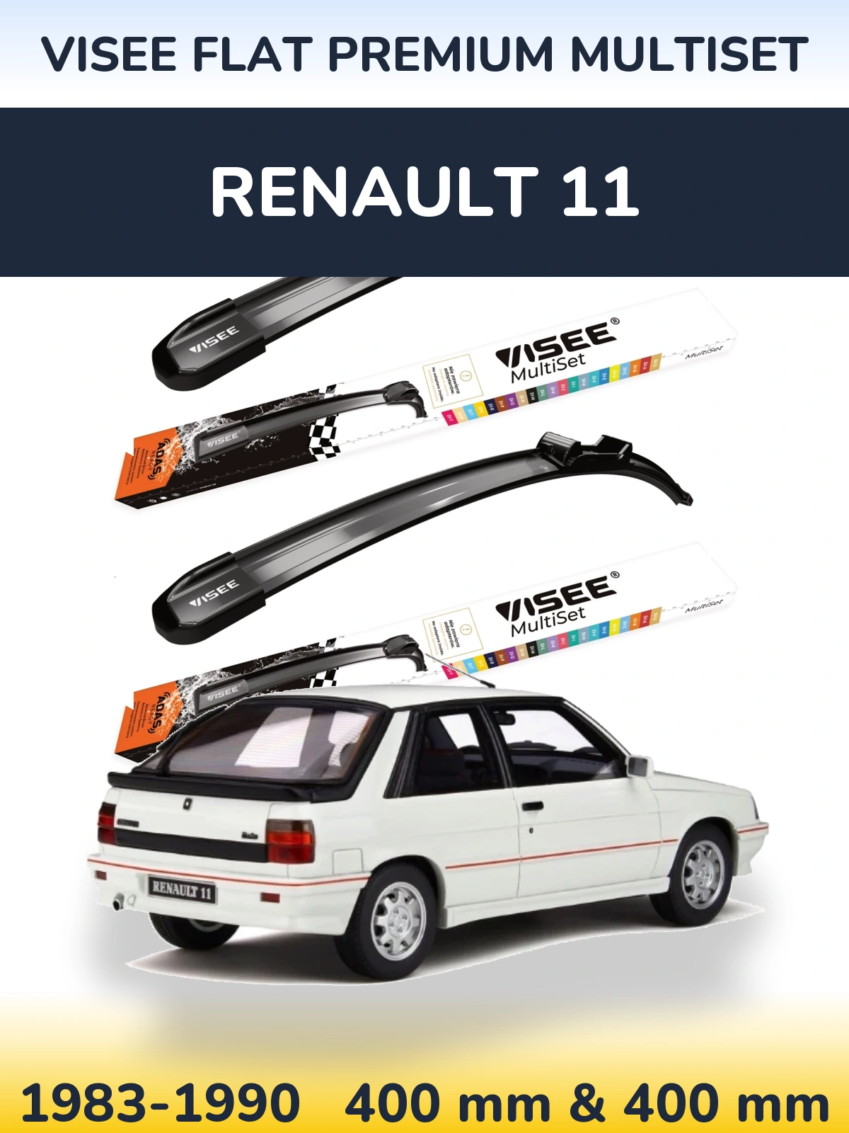 Комплект передних дворников VISEE FLAT PREMIUM MultiSet 400 & 400 мм для Renault 11 1983-1990