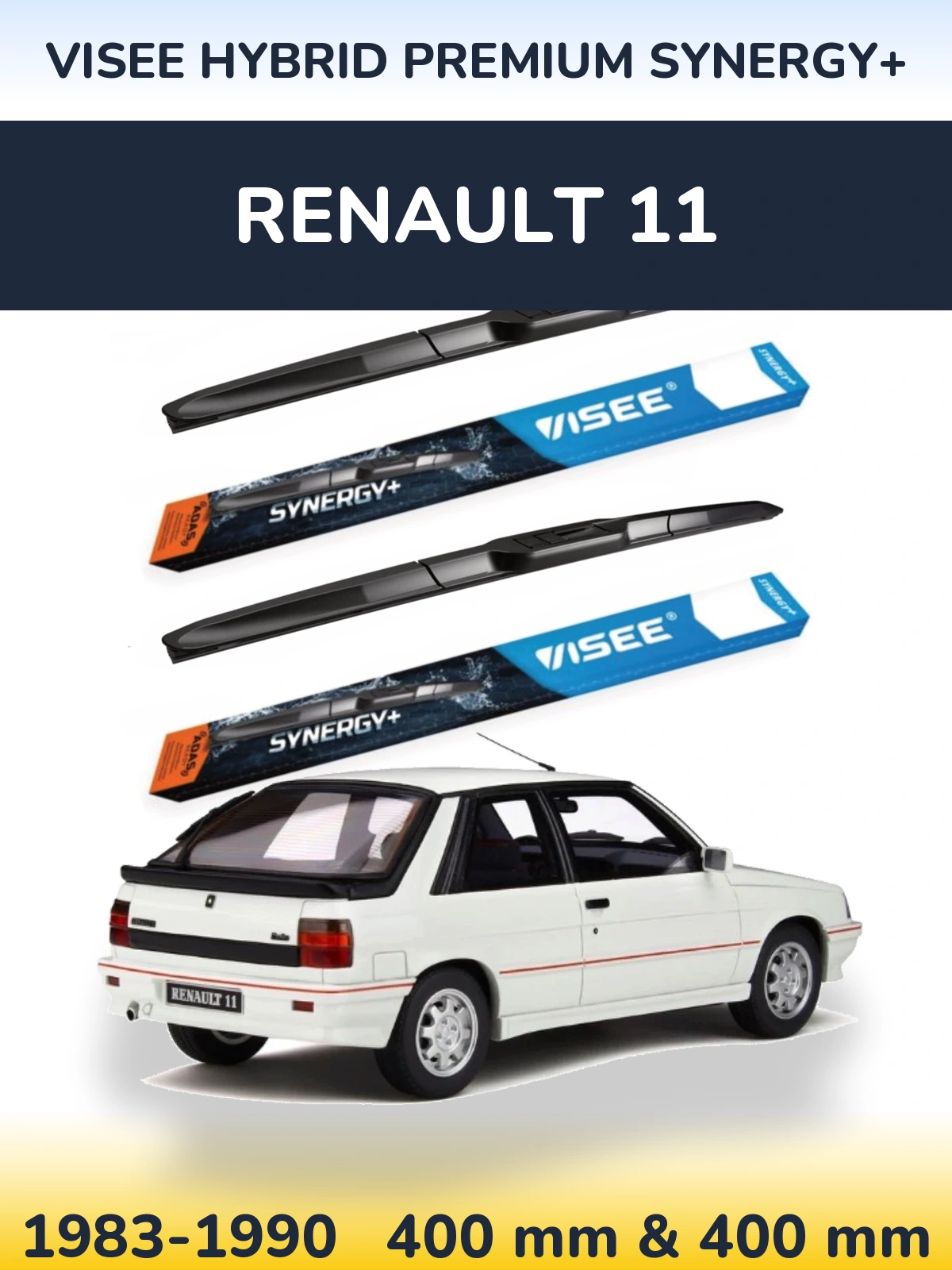 Front wiper blade set VISEE HYBRID PREMIUM SYNERGY+ 400 & 400 mm for Renault 11 1983-1990