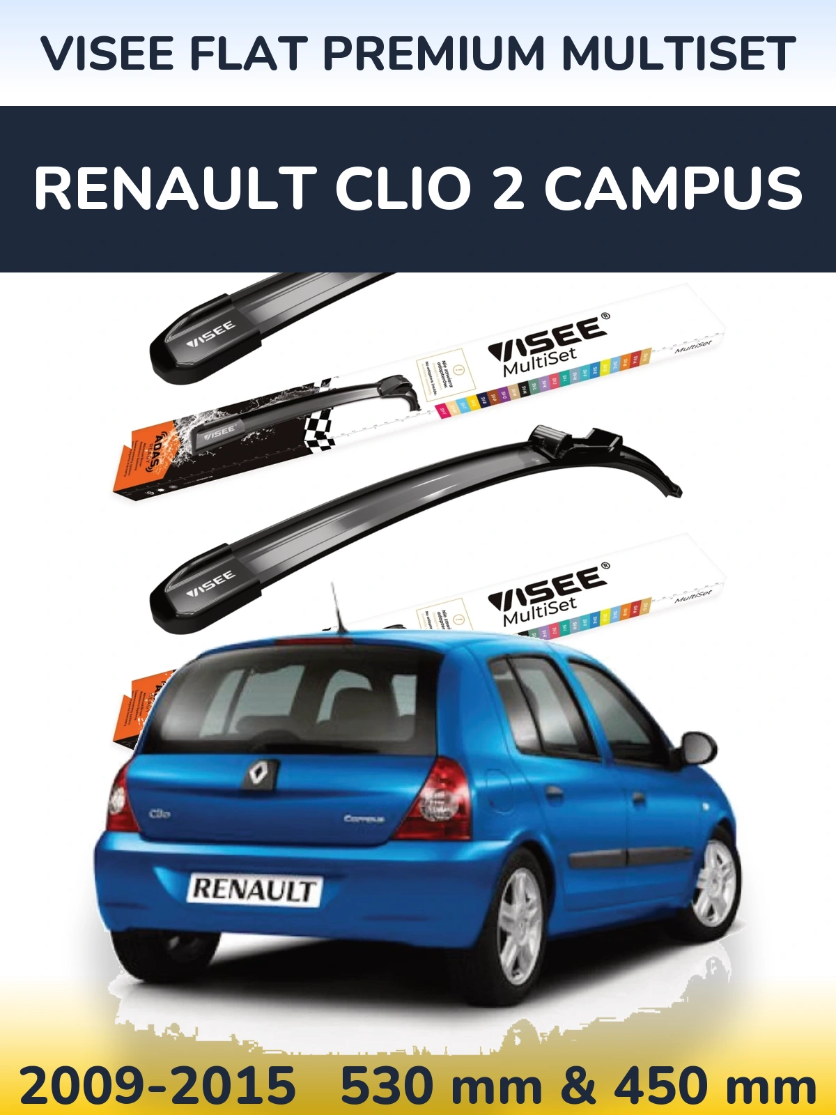 Torkarblad VISEE FLAT PREMIUM MultiSet för Renault Clio 2 Campus