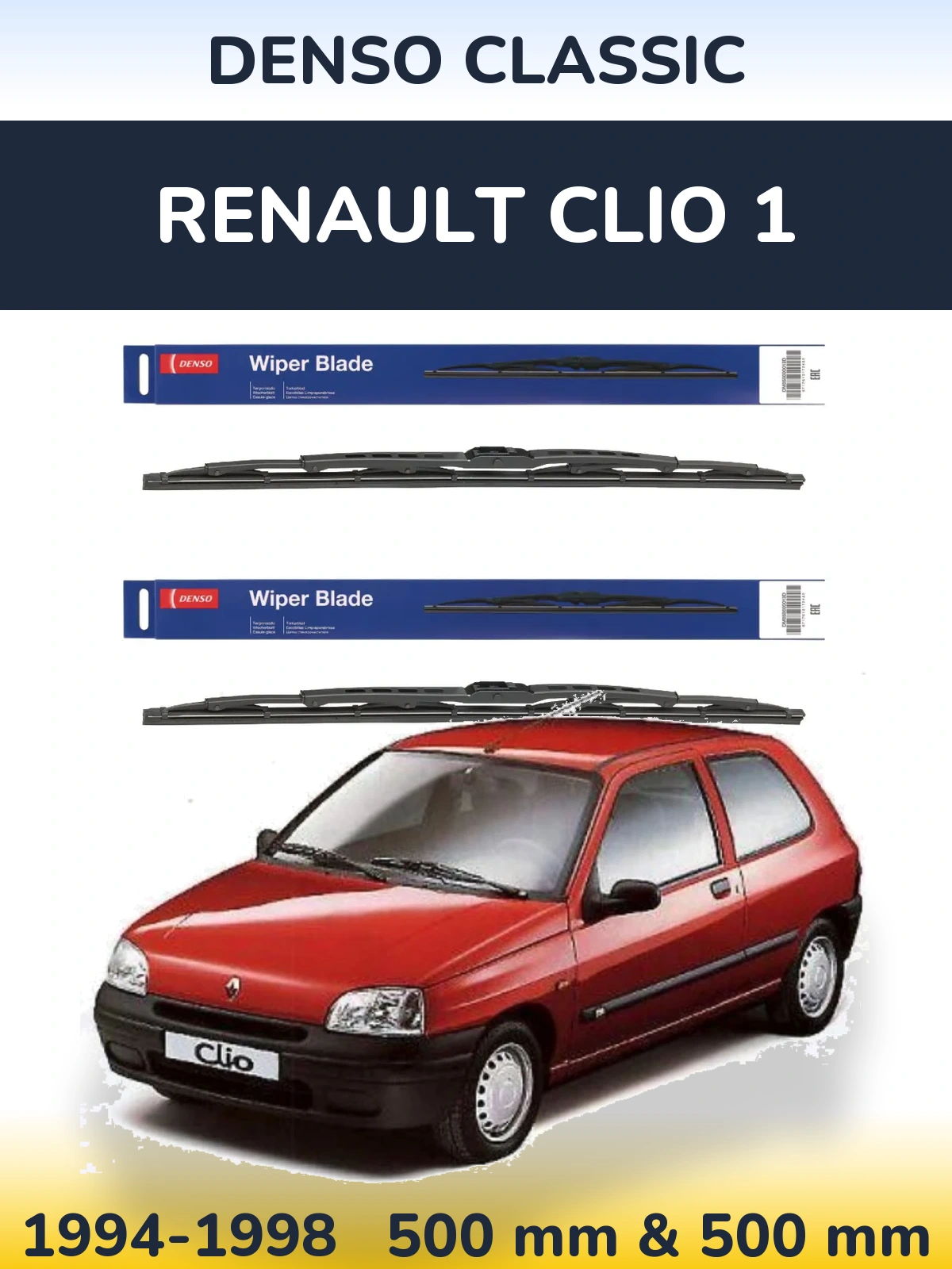 Комплект передних дворников Denso Classic 500 & 500 мм для Renault Clio 1 1994-1998