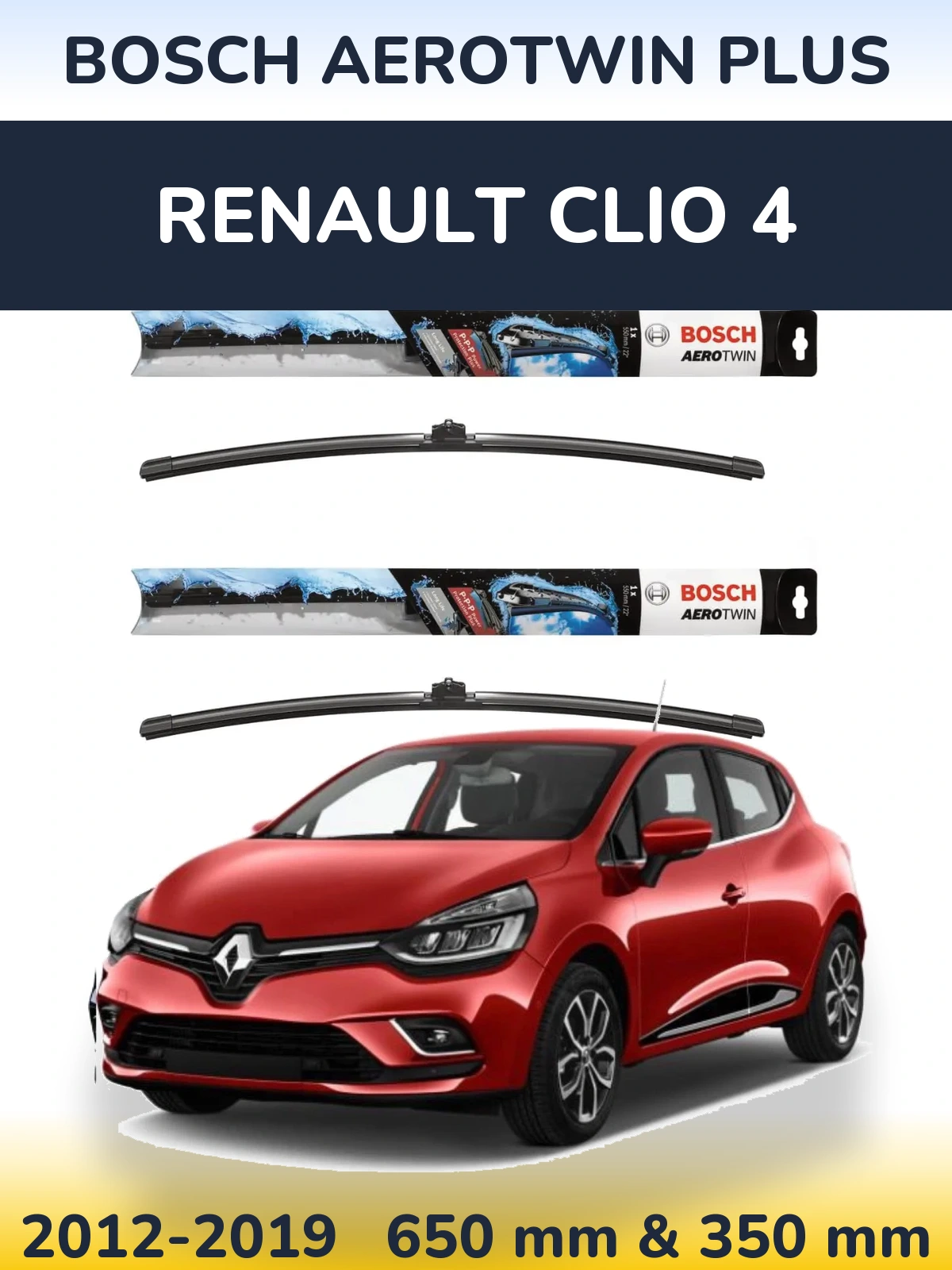 Front wiper blade set BOSCH AeroTwin Plus 650 & 350 mm for Renault Clio 4 2012-2019
