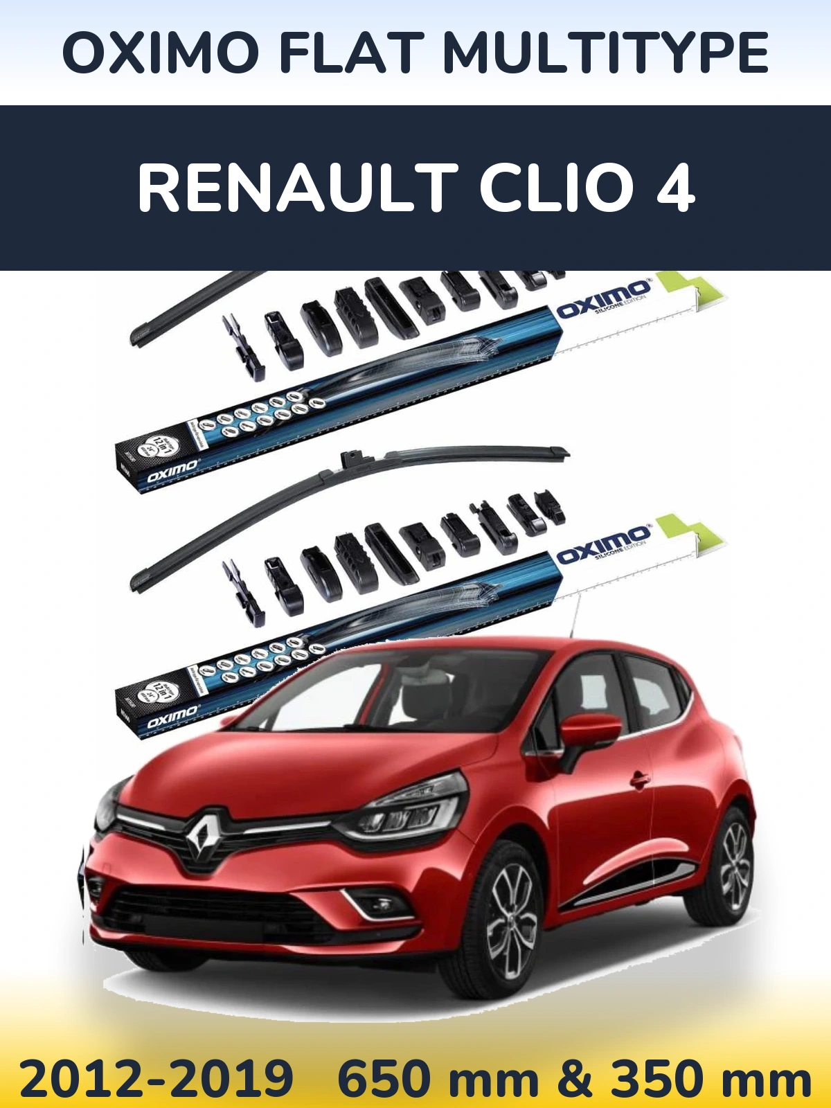 Комплект передних дворников Oximo Flat MultiТипe 650 & 350 мм для Renault Clio 4 2012-2019