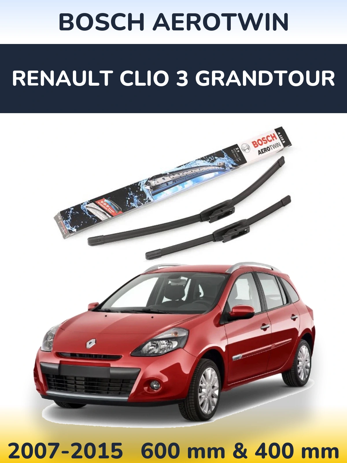 Комплект передних дворников BOSCH AeroTwin 600 & 400 мм для Renault Clio 3 Grandtour 2007-2015