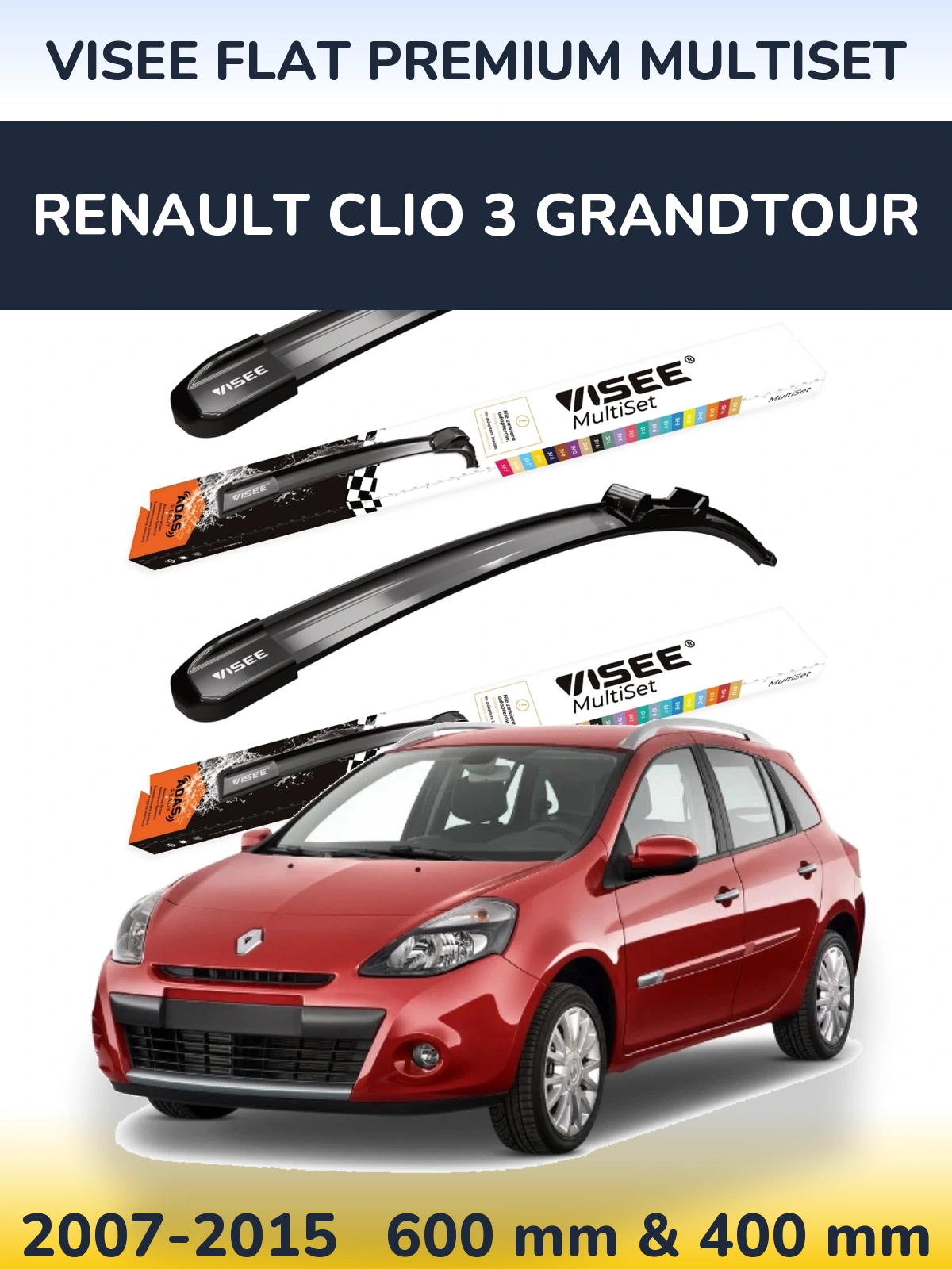 Torkarblad VISEE FLAT PREMIUM MultiSet för Renault Clio 3 Grandtour
