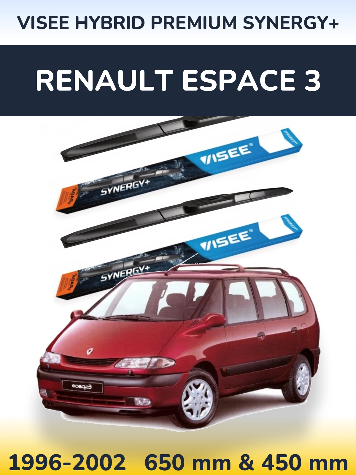 Комплект передніх щіток VISEE HYBRID PREMIUM SYNERGY+ 650 & 450 мм для Renault Espace 3 1996-2002