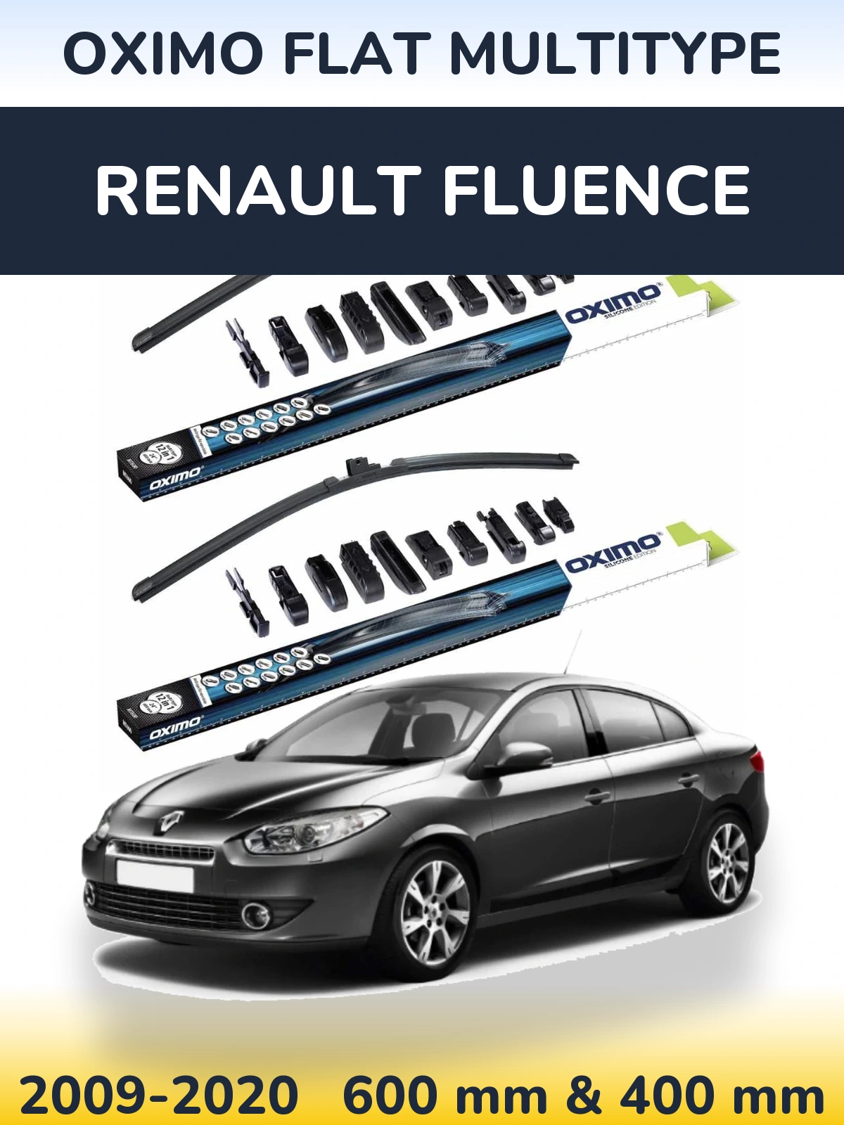 Комплект передних дворников Oximo Flat MultiТипe 600 & 400 мм для Renault Fluence 2009-2020