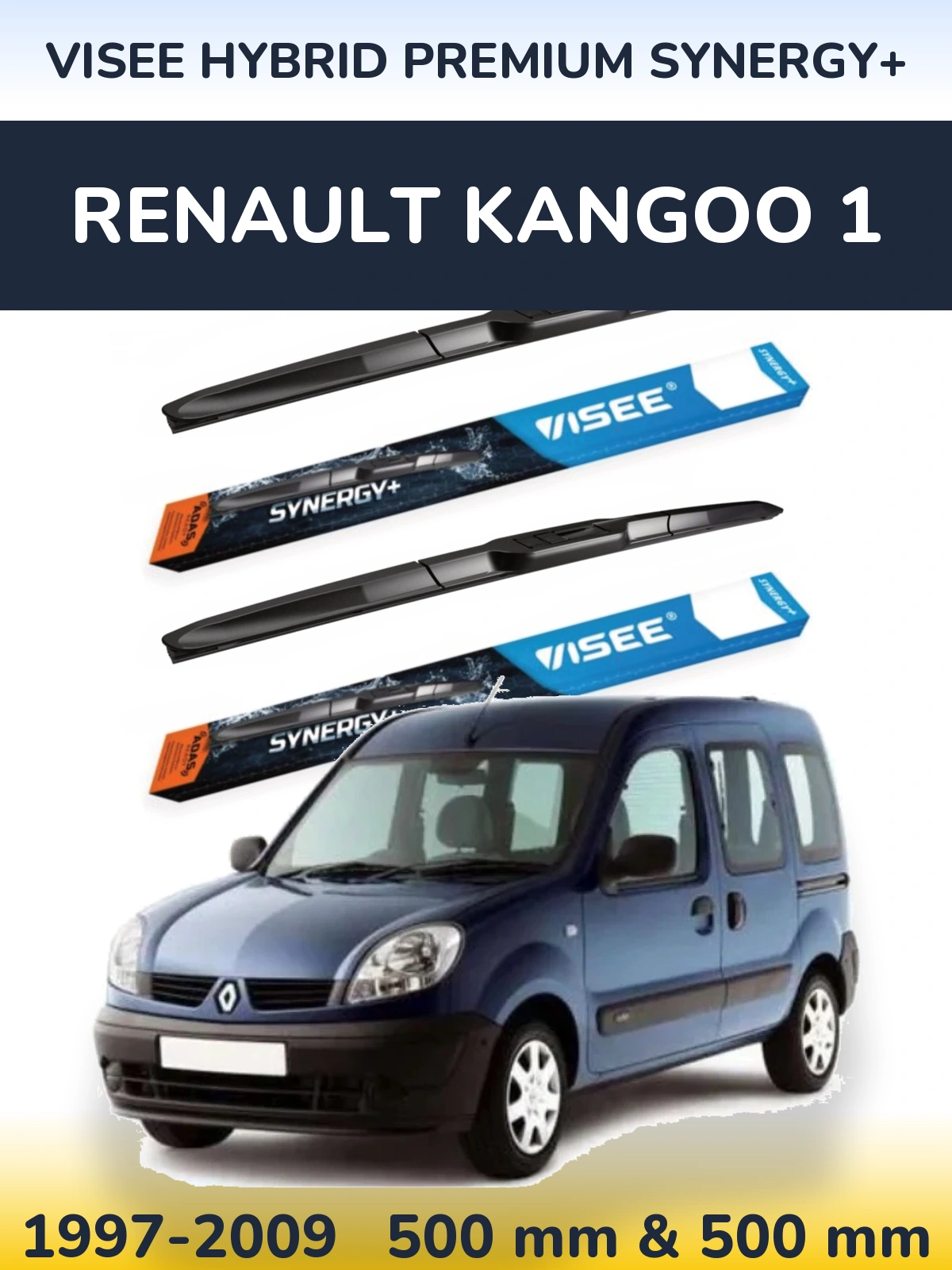 Front wiper blade set VISEE HYBRID PREMIUM SYNERGY+ 500 & 500 mm for Renault Kangoo 1 1997-2009