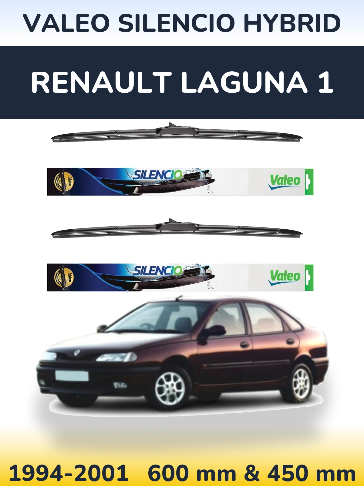 Комплект передних дворников Valeo Silencio Hybrid 600 & 450 мм для Renault Laguna 1 1994-2001