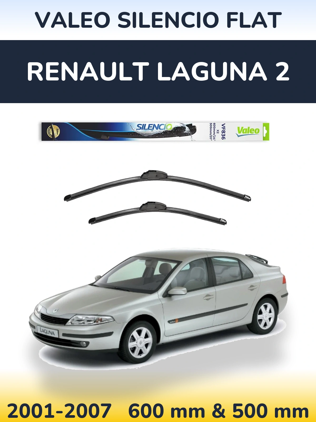 Комплект передних дворников Valeo Silencio Flat 600 & 500 мм для Renault Laguna 2 2001-2007