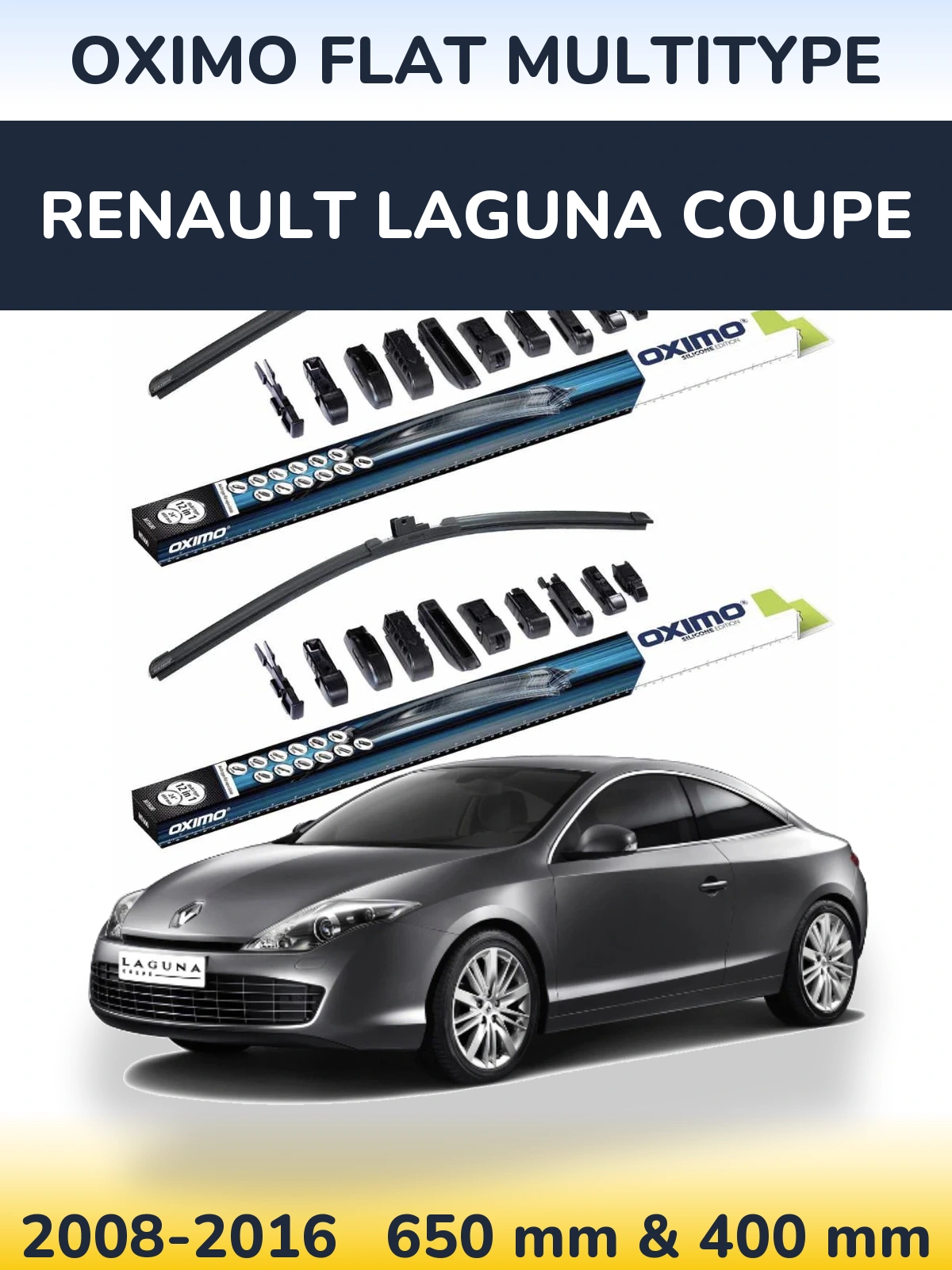 Комплект передніх щіток Oximo Flat MultiТипe 650 & 400 мм для Renault Laguna Coupe 2008-2016