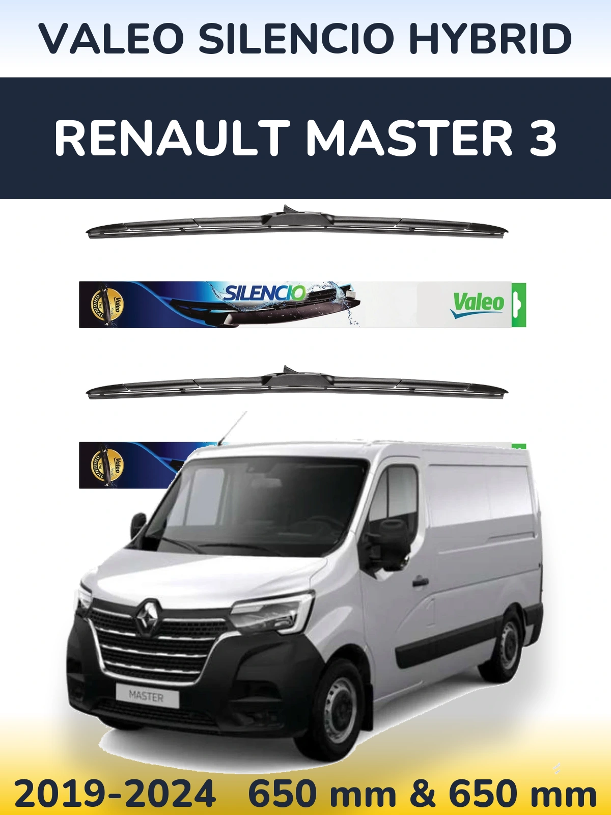 Комплект передних дворников Valeo Silencio Hybrid 650 & 650 мм для Renault Master 3 2019-2024